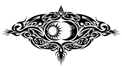 Obraz premium Tribal Sun and Moon Tattoo Design with Celestial Elements