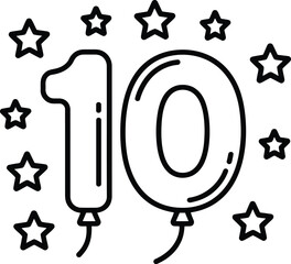 Fototapeta premium Celebratory tenth anniversary with balloons and stars