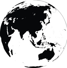 World map globe silhouette illustration showing Asia Pacific continents minimal global earth design cad drawing flat vector illustration © Monira Bibi