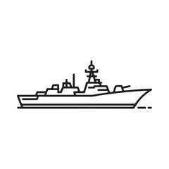 Obraz premium Simple black and white line drawing of a naval warship at sea