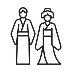 Simple line art depicting two women in traditional japanese kimonos