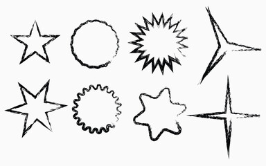 Fototapeta premium A collection of six black outlined star shapes on a white background