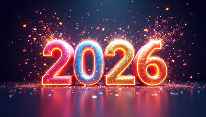 2026 New Year Celebration with Colorful Confetti and Sparkles