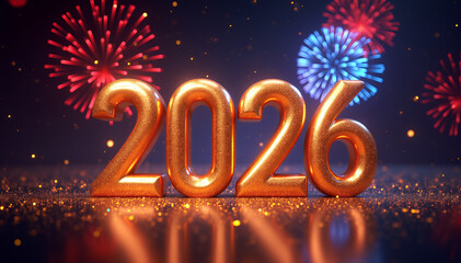 Golden 2026 Numbers with Fireworks and Glitter new year