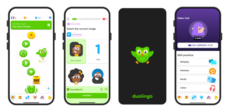 Duolingo Mobile App Interface Design Showcasing Gamified Language Learning, Interactive Lessons, Progress Tracking, and Friendly Character-Driven User Experience