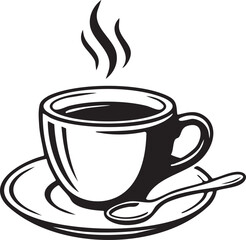 Minimalist cafe logo icon with bold lines and vintage style isolated on a white background. Hot beverage symbol.