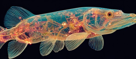 Translucent fish, internal anatomy highlighted