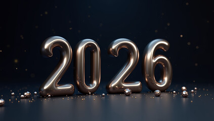 3D Metallic 2026 Numbers with Scattered Spheres new year