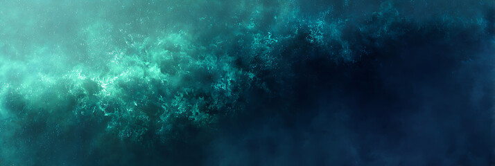 Fototapeta premium Abstract cosmic background featuring teal and dark blue nebula clouds with stars creating deep space universe atmosphere and galaxy texture