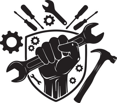 Wrench key for servicing in the garage car symbol icon vector set. Crossed wrench for automotive repair engine car silhouette illustration