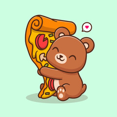 Obraz premium Cute Bear Hug Pizza Cartoon