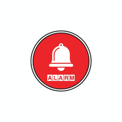 Red circle with a white bell, and the word "ALARM"  printed beneath it