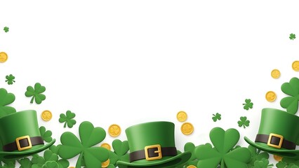 St. Patrick's Day festive border with shamrocks, leprechaun hats, and gold coins