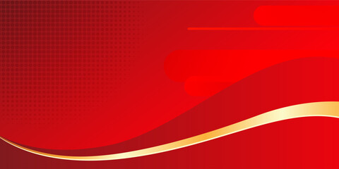 Abstract red background featuring a flowing golden wave at the bottom, horizontal speed lines, and a subtle halftone dot pattern