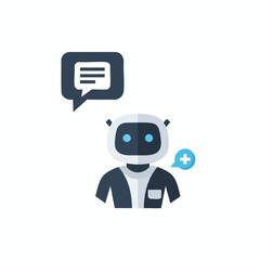 A robot-like character with a speech bubble, and plus sign bubble