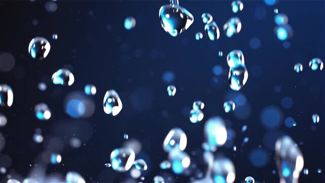 Falling water drops moving through a dark background. Clean abstract motion representing freshness, purity and calm flow.