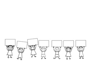 Illustration of Stickman Kids Holding Placards with Copyspace