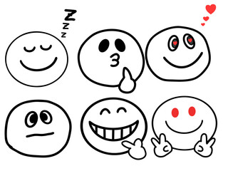 Set of cute cartoon smiley faces with different emotions. Vector illustration.
