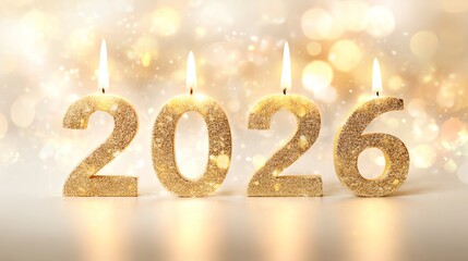 A festive display featuring glittering candles shaped like the numbers 2026, symbolizing a celebration of the New Year