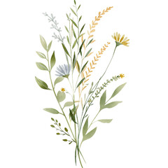 Fototapeta premium Watercolor wild meadow flowers with pastel blooms and golden accents on black background