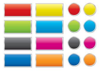 メタリックなふち付きの8色の長方形と丸のセット