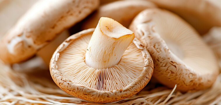 Fresh brown mushrooms close-up showing detailed gills and stems in a rustic setting for organic food, cooking ingredients and healthy nutrition concepts