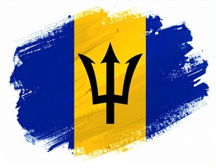 Barbados Flag with Black Trident in Textured Brushstroke Style