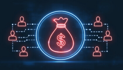 Illuminated financial network design, showcasing the seamless connections and wealth distribution.