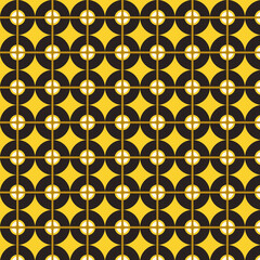 Seamless Retro Geometric Circle Grid Pattern in Yellow and Black