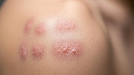 Fototapeta premium Skin condition on arm with four raised bumps on caucasian young adult female