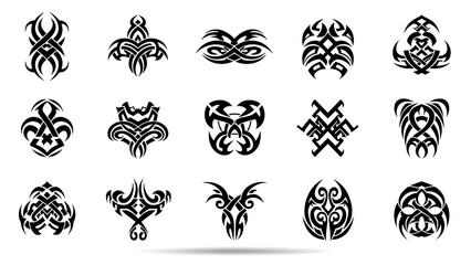 Tribal Tattoo Designs Collection - Black Ink Abstract Art Elements