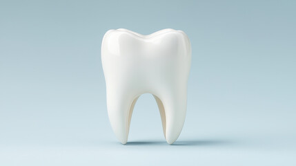 3D rendering of healthy white human tooth isolated on blue background. Dental care, oral hygiene, whitening, and dentistry concept