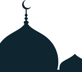 A simple vector of an elegant Islamic mosque dome silhouette featuring a prominent crescent moon, representing faith, devotion, and cultural heritage