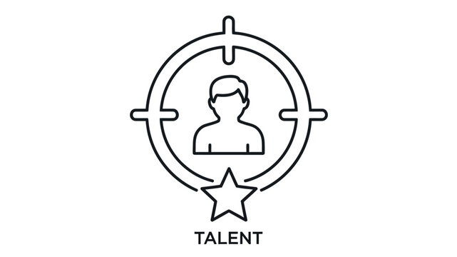 A simple line drawing of a person within a circular frame with the word talent
