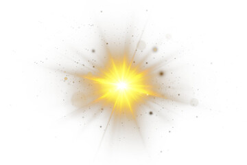 Golden Sunburst Sunlight Lens Flare Light Effect Overlay Isolated on Transparent Background