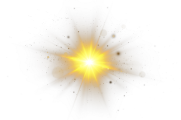 Golden Sunburst Sunlight Lens Flare Light Effect Overlay Isolated on Transparent Background