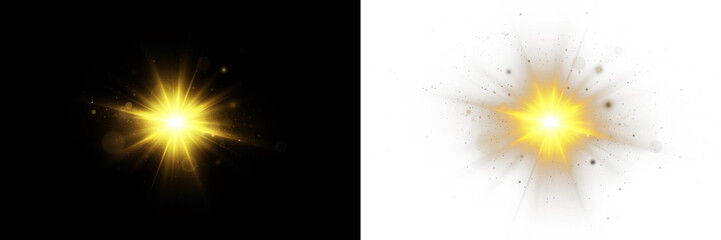 Golden Sunburst Sunlight Lens Flare PNG Light Effect Overlay Isolated on Transparent Background