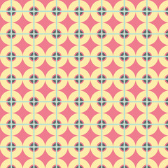 Seamless Retro Geometric Circle Grid Pattern in Red and Beige