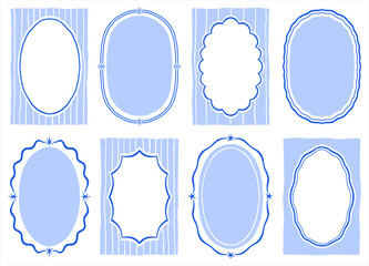 Hand drawn uneven doodle cozy cute frames text boxes collection. Ellipse oval retro vintage templates with brush pen marker drawn stars sparkles shapes. Wavy uneven lines. Graphic design elements