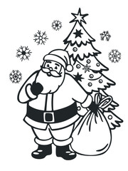 Cute Santa Claus Holding Gift Bag Full Of Presents