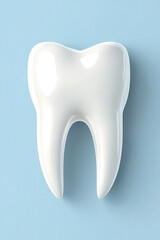 Minimal 3D render of a single white tooth on a pastel blue background representing dental health, oral hygiene, and modern medical care concepts.