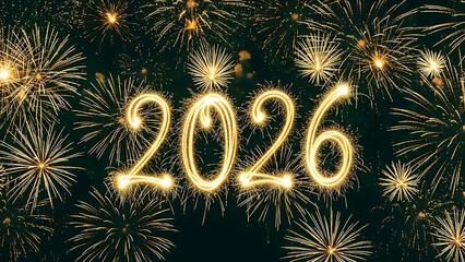 Fireworks forming the year 2026 against a dark sky celebration new year