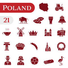 Icons about Polish traditions, culture, and symbols. A set of solid icons about Poland.
