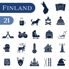 Icons about Finnish traditions, culture, and symbols. A set of solid icons about Finland.