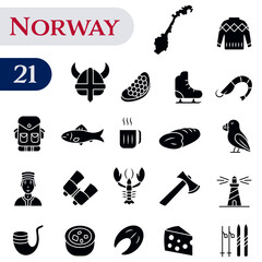 Icons about Norwegian traditions, culture, and symbols. A set of solid icons about Norway.