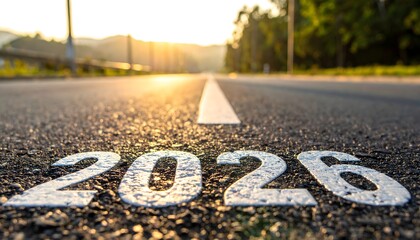 Macro asphalt surface with crisp painted 2026 numerals