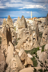 Naklejka premium uchisar castle, cappadocia, fairy chimneys, caves, chimneys, sandstone, turkiye, turkey