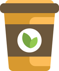 Yellow disposable coffee cup featuring a green leaf logo, embodying the essence of an organic and eco friendly beverage option