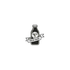 Milk Bottle with Fresh Dairy Label Illustration.