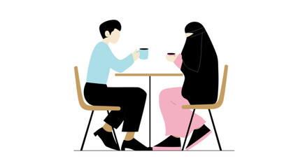 Vector silhouette of a couple drink coffee